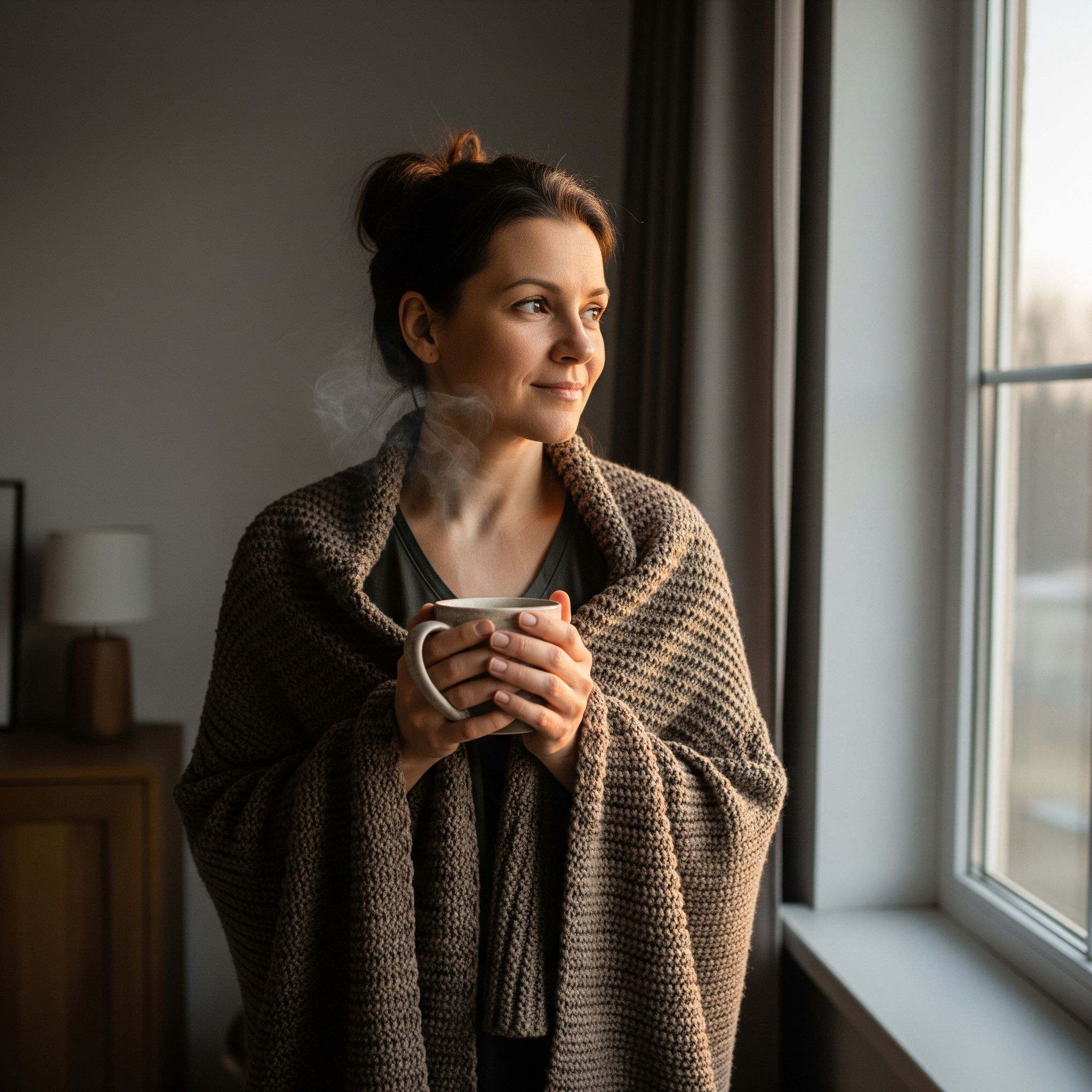 A mother sits quietly, finding a moment of peace while learning to understand and cope with the symptoms of postpartum rage.