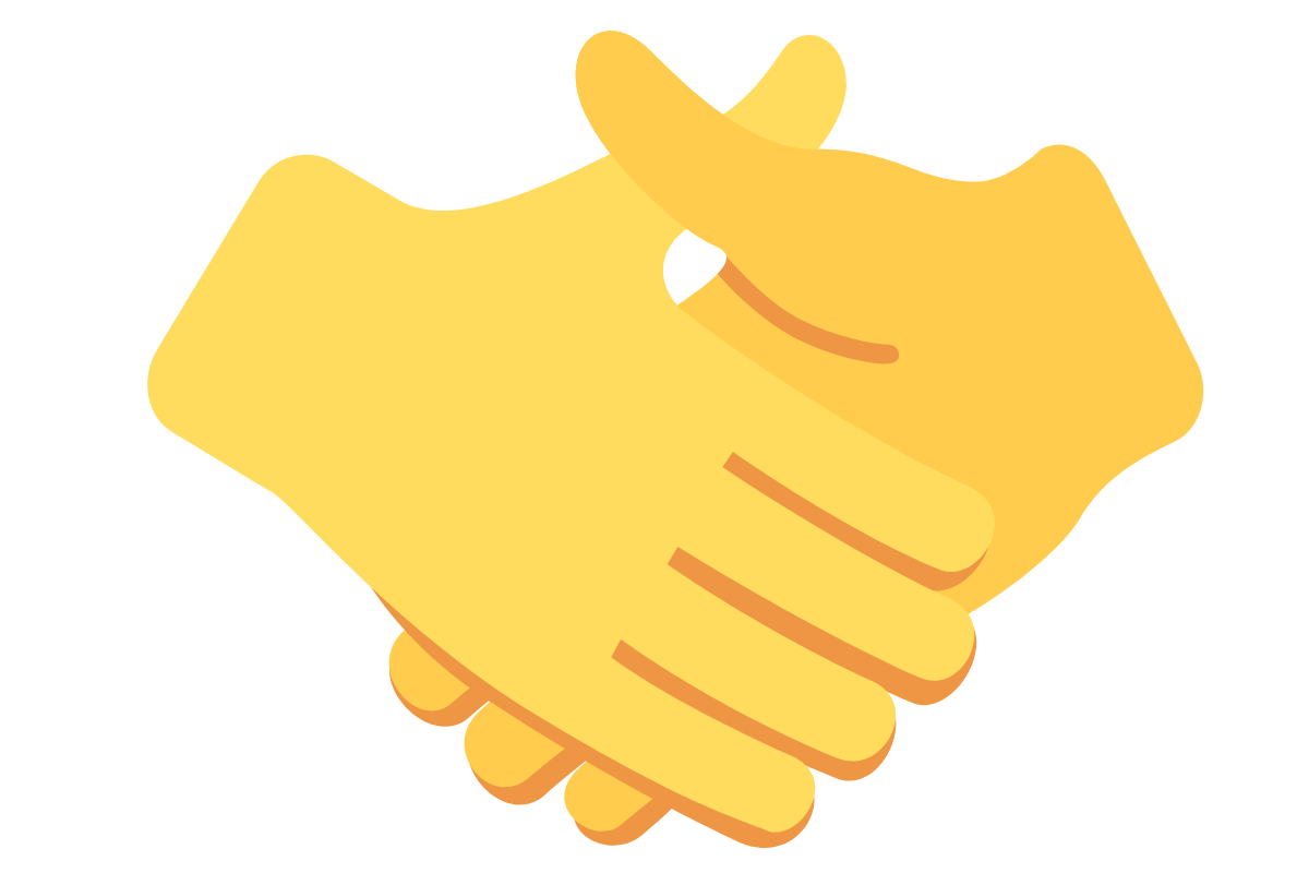 Handshake emoji icon representing Day 15+ on SOMOS — when freelancers and fractional professionals connect with clients, sell services, and start earning fairly.