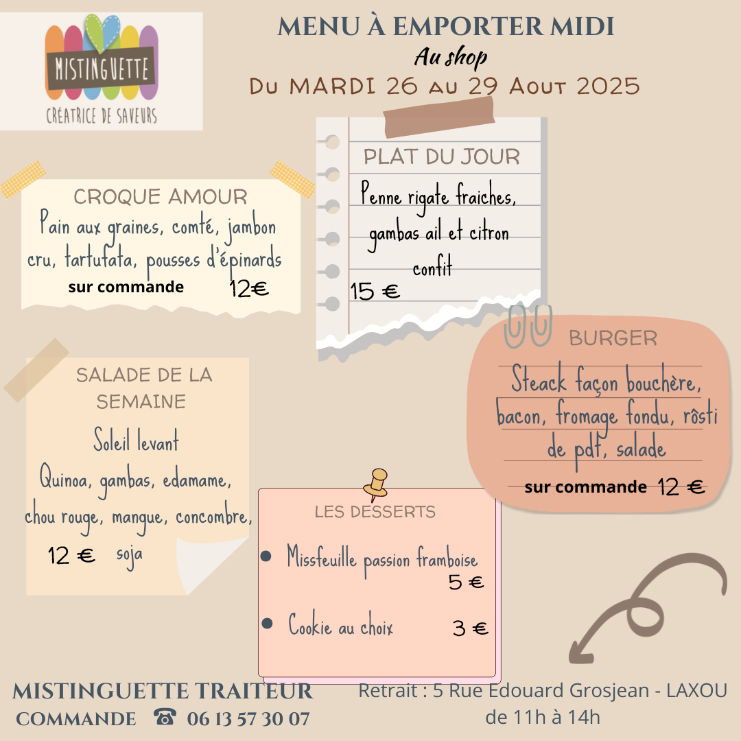 Menu à emporter du 1er au 4 juillet 