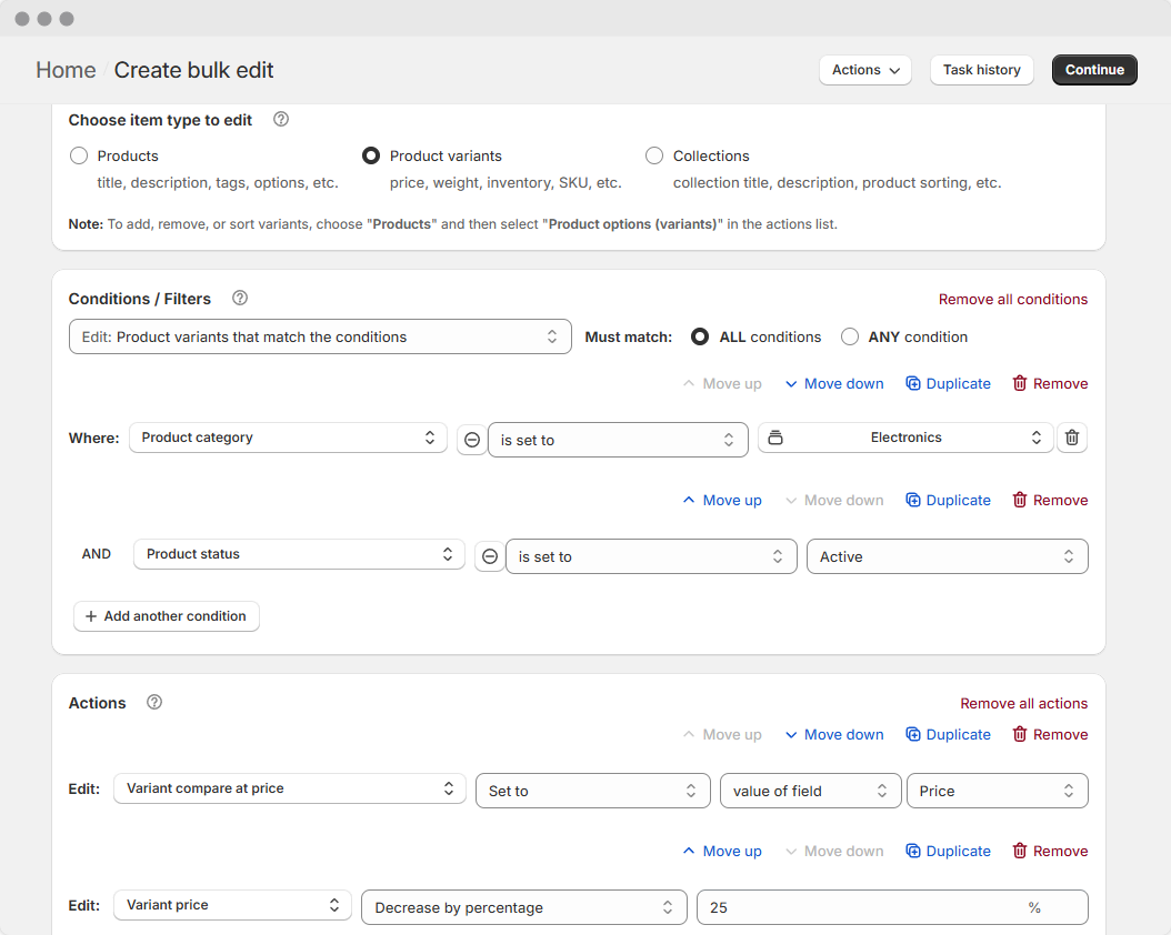Create bulk edit page