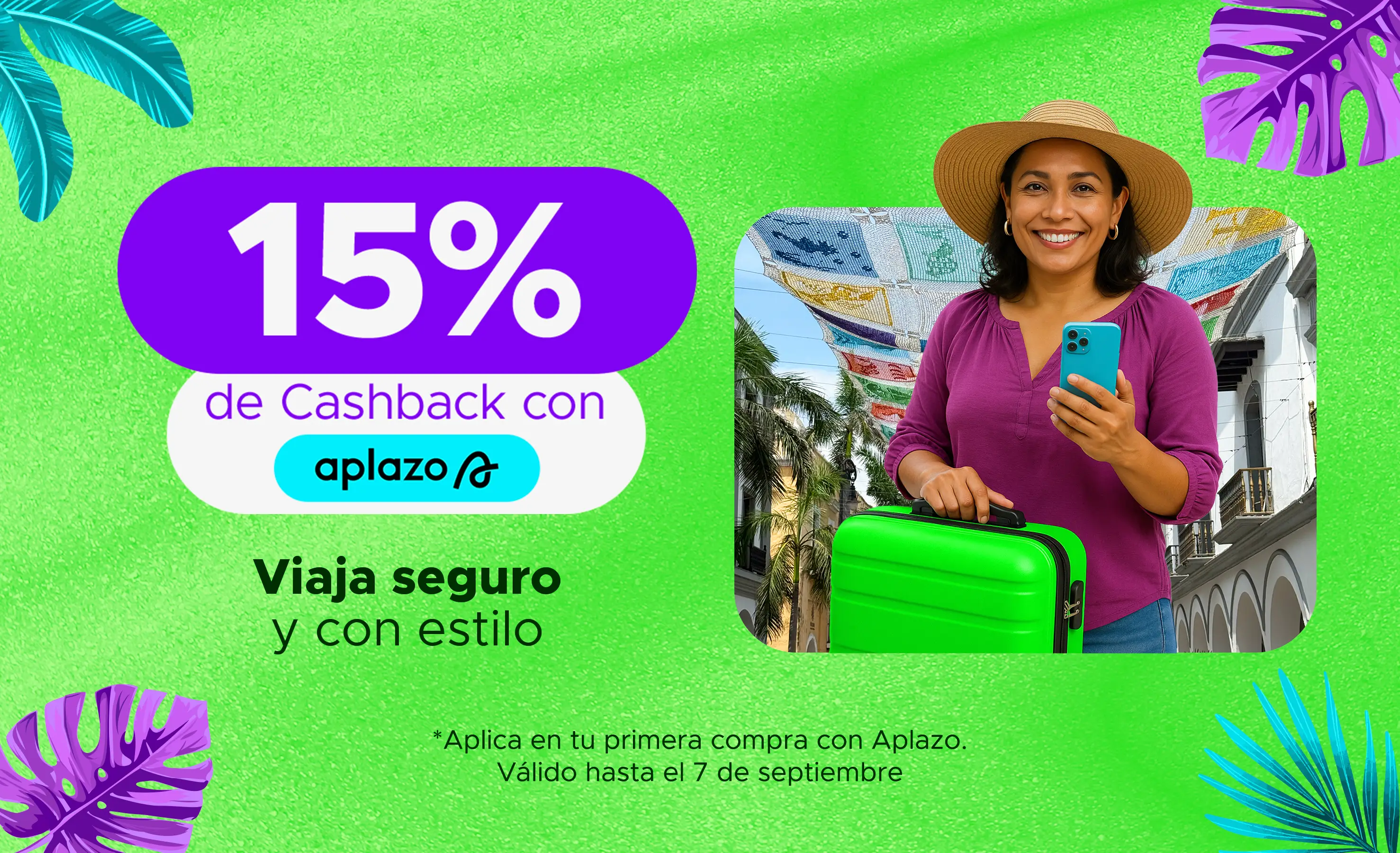 Promoción de viaje con Aplazo: obtén 15% de cashback en tu primera compra de boletos de autobús.