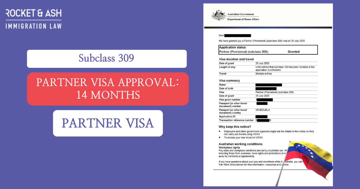 Case study: Subclass 309 Partner Visa approved in 14 months for Venezuelan applicant with pending ART/AAT matter