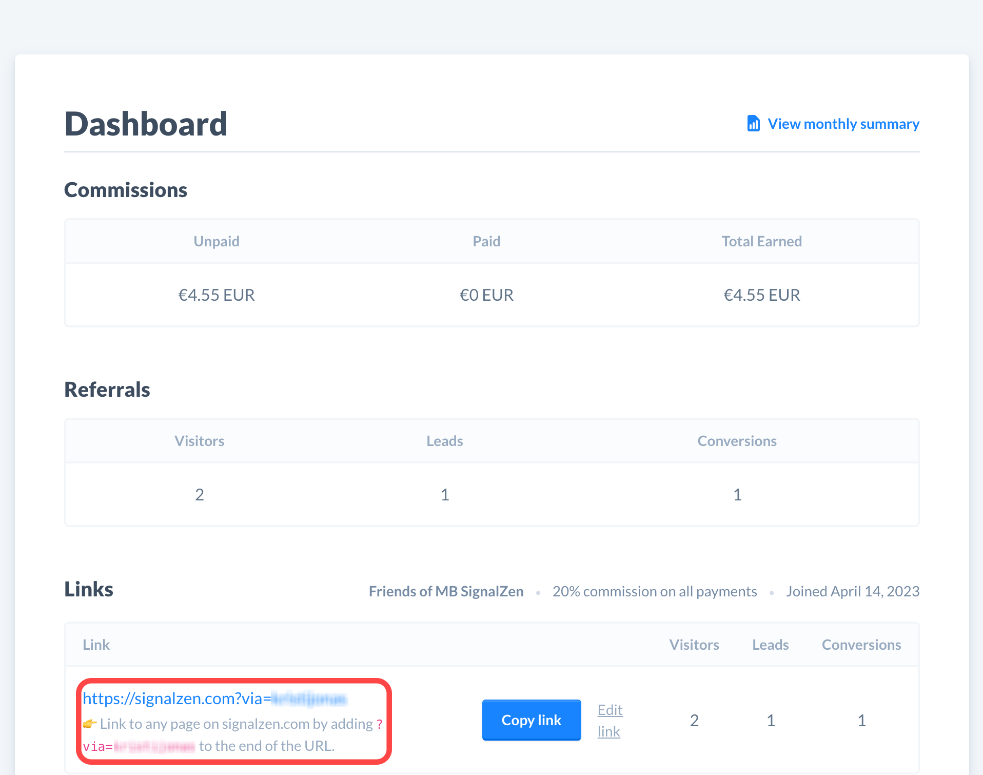 Referral link location