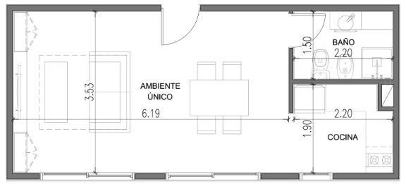 Plano Mono ambiente 17 y 43