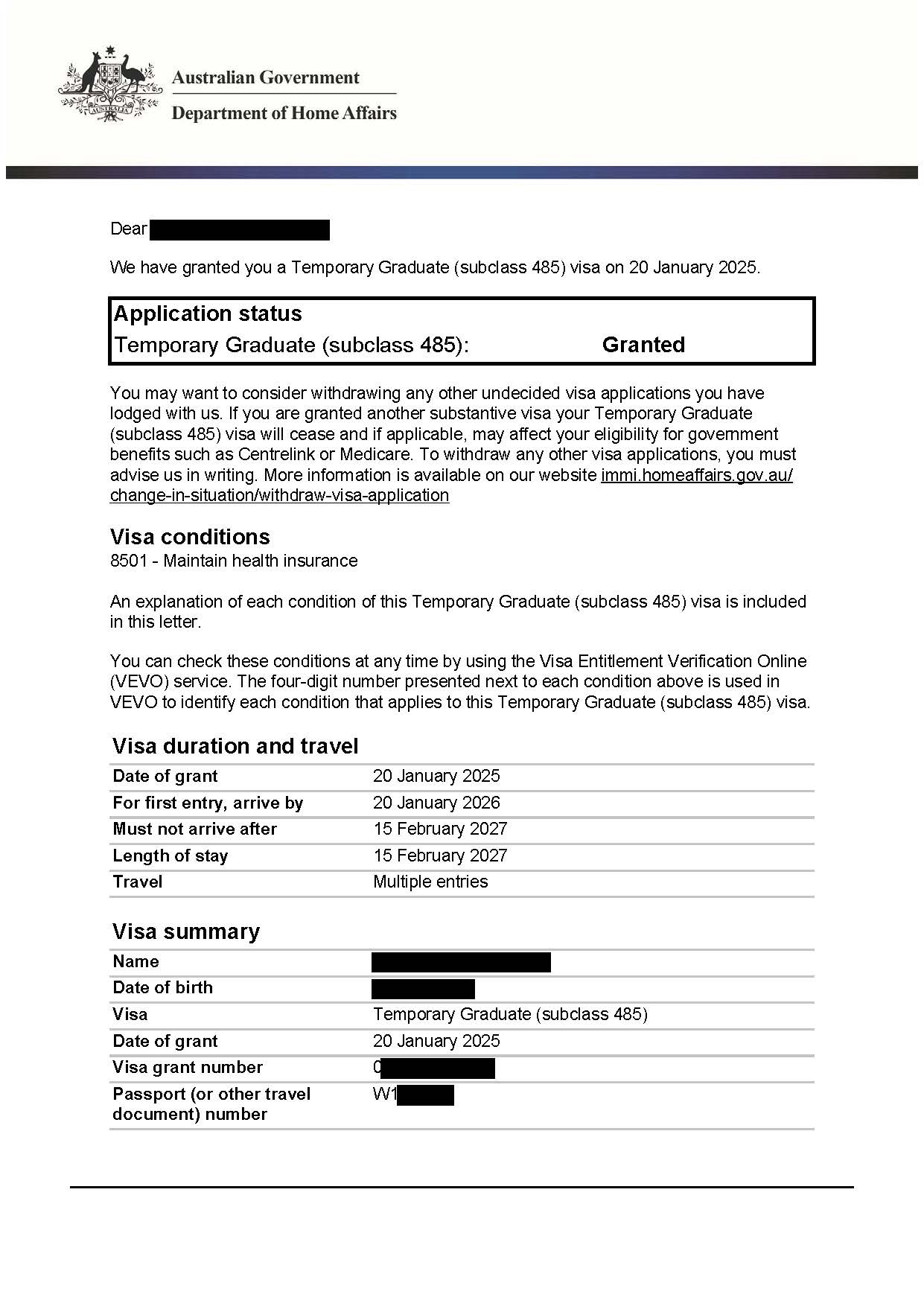 Graduate Visa Subsequent Entrant Application Approval 20th of January 2025