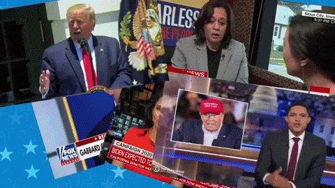 Animation of screenshots and short clips from news outlets piling on top of one another. The impression is one of overwhelmed confusion.