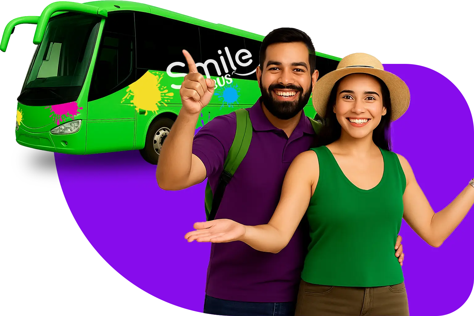 Viajeros sonrientes listos para su viaje en autobús de Monterrey a Poza Rica de Hidalgo con Smile Bus