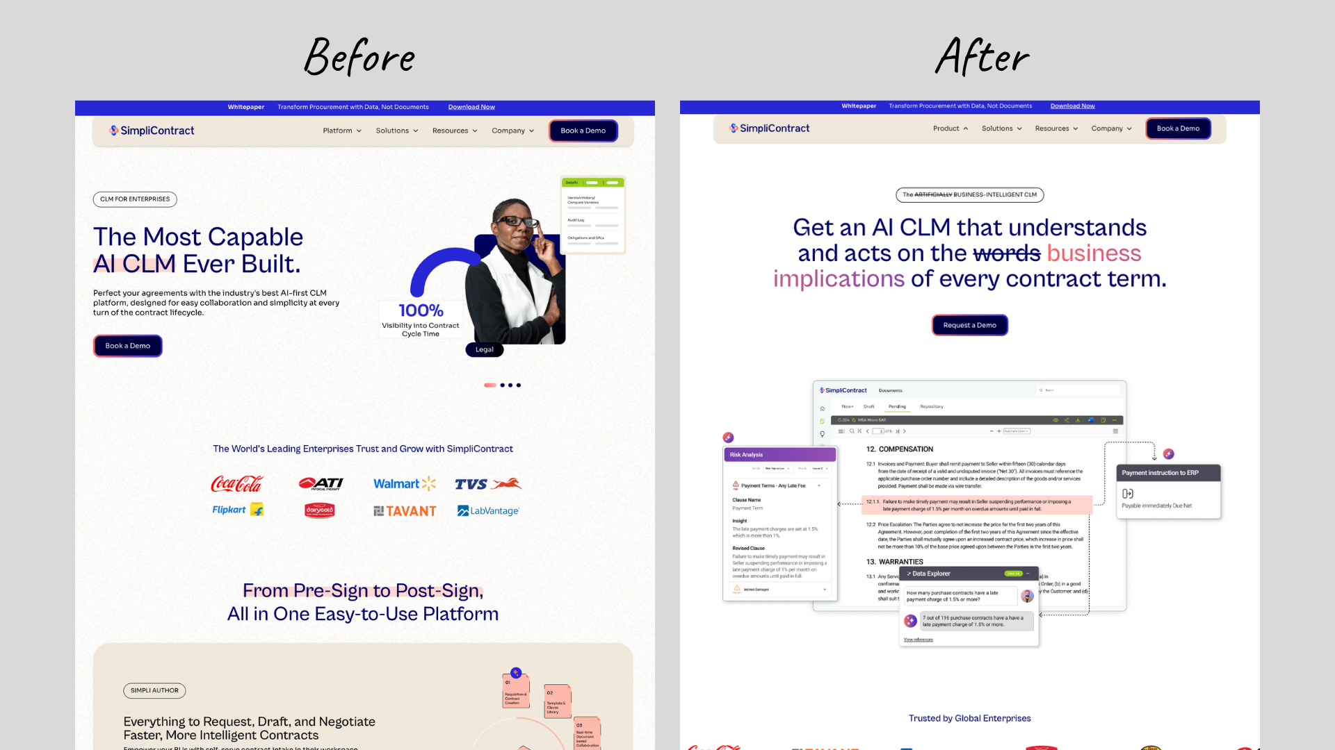 Work sample-SimpliContract-Home page messaging by Silky