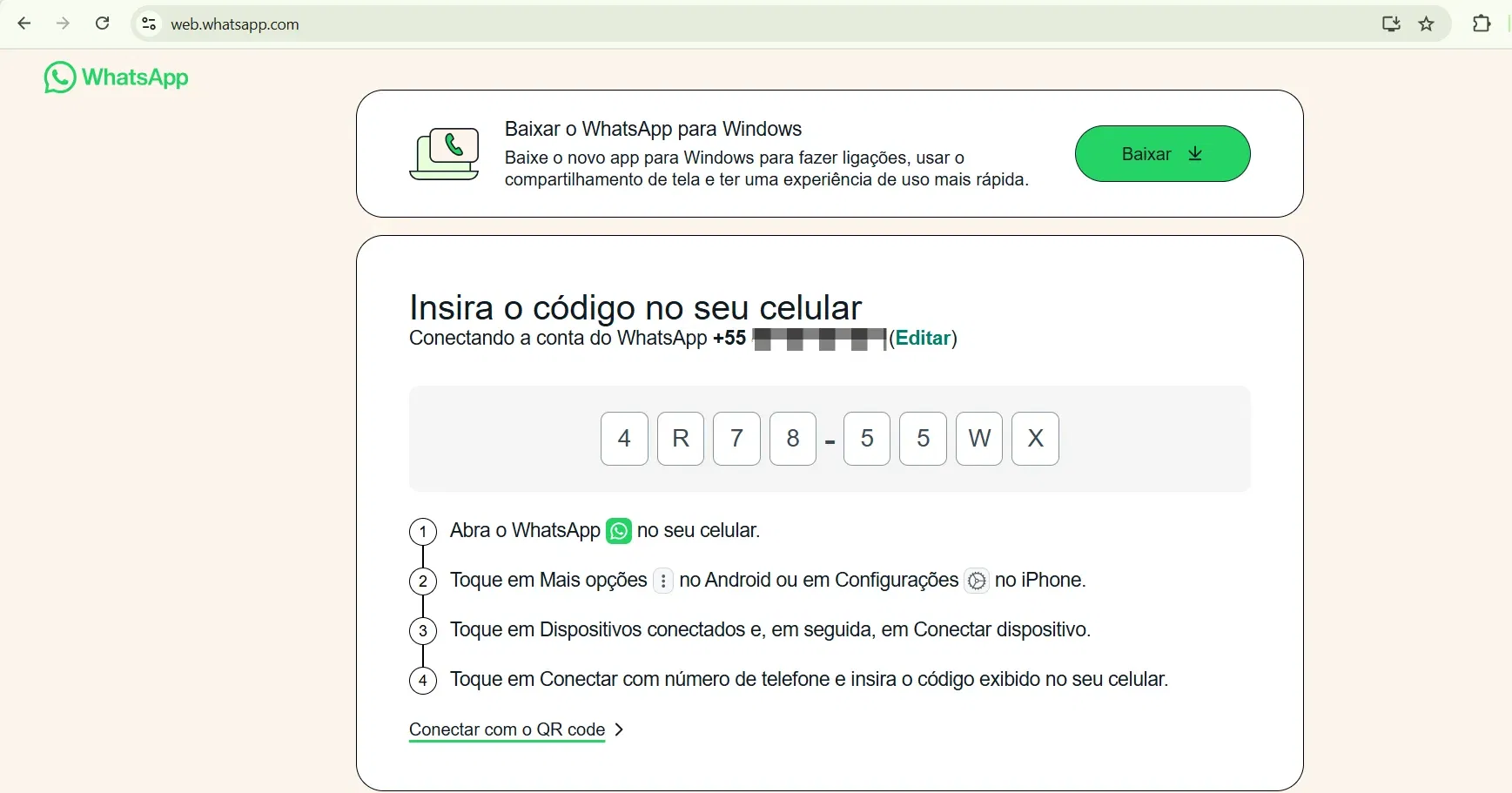 Passo 3: Insira o código no seu celular