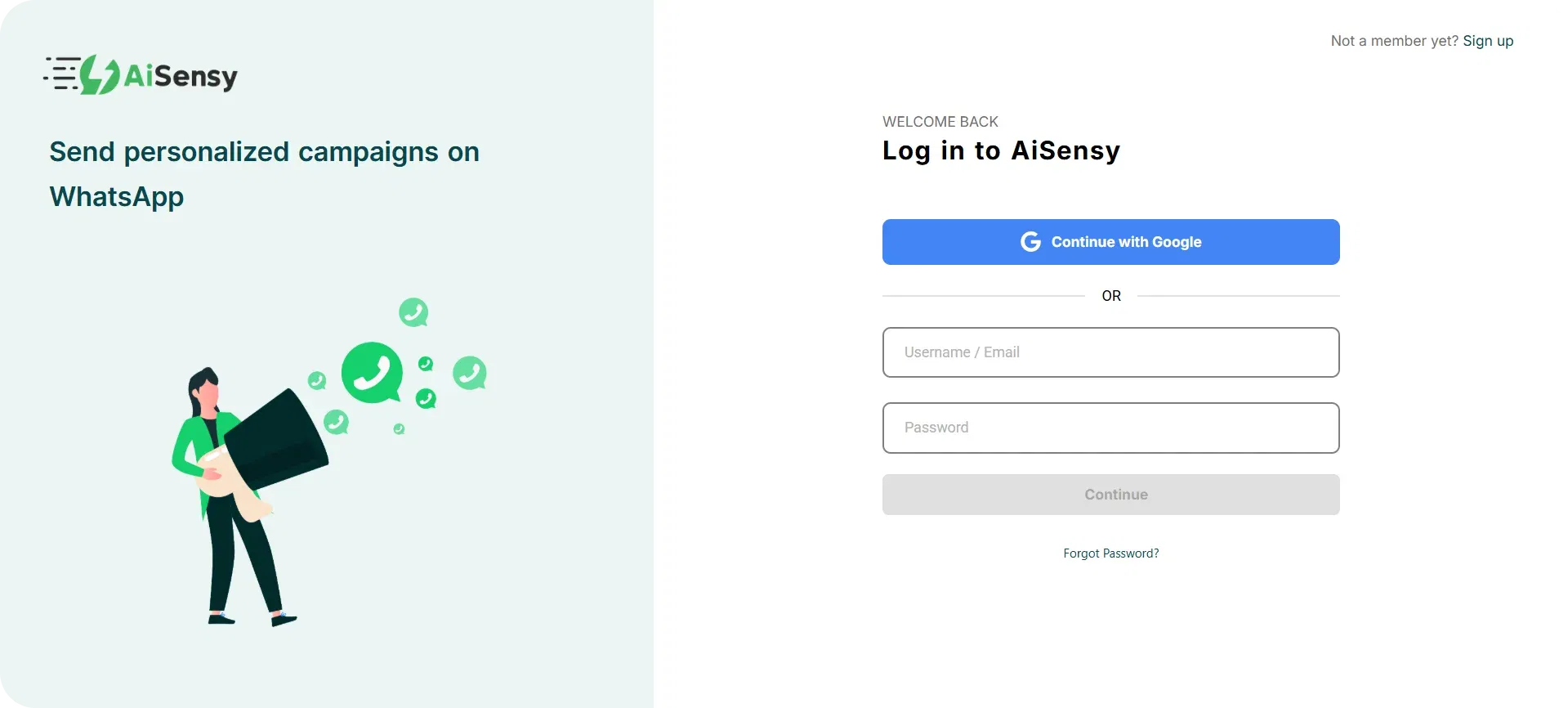 AiSensy signup page