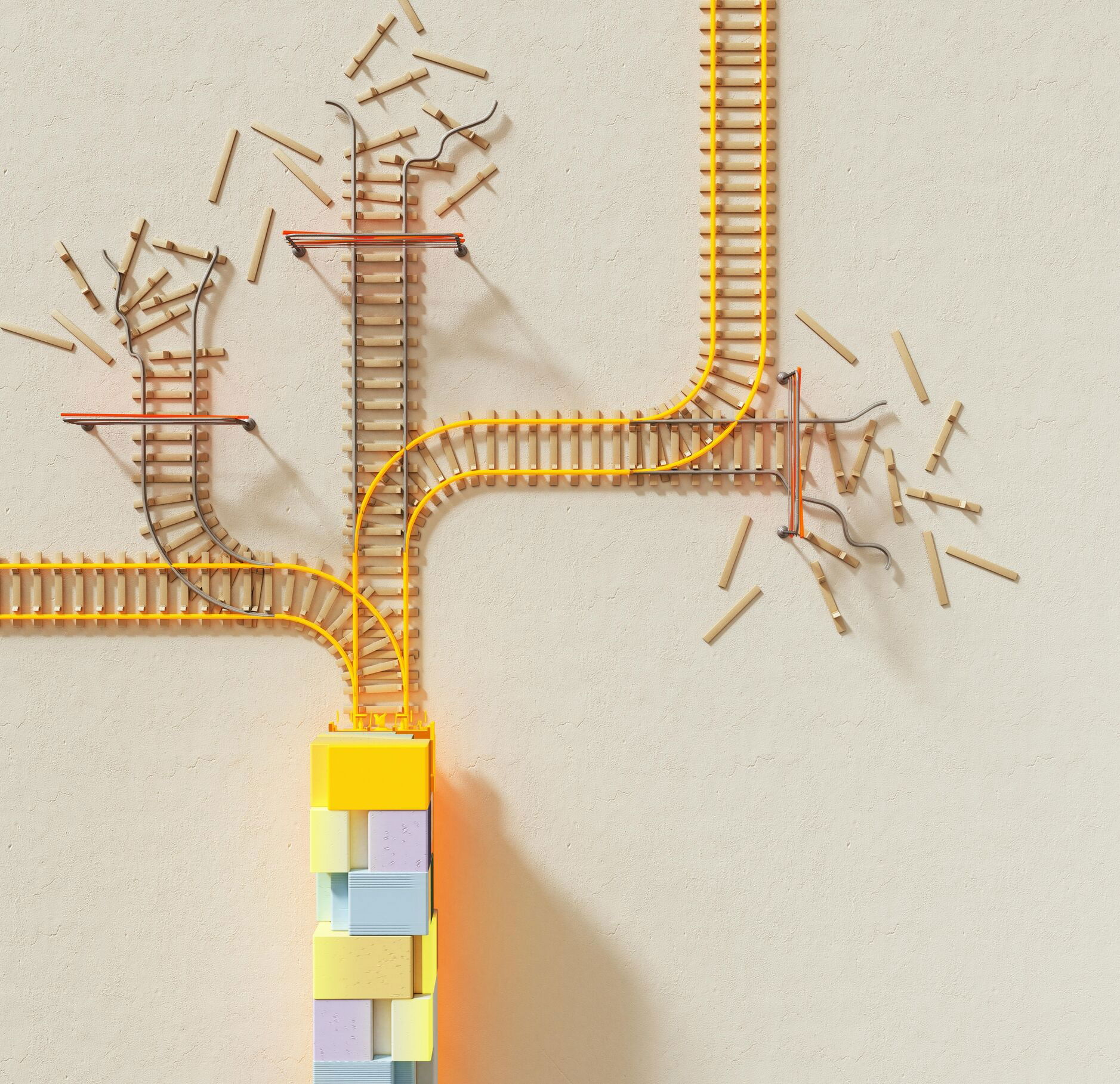 Building block and building a track with an unknown path