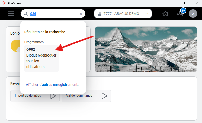 Le programme Q982 permet d'éviter que de nouveaux utilisateurs se connectent à l'ERP