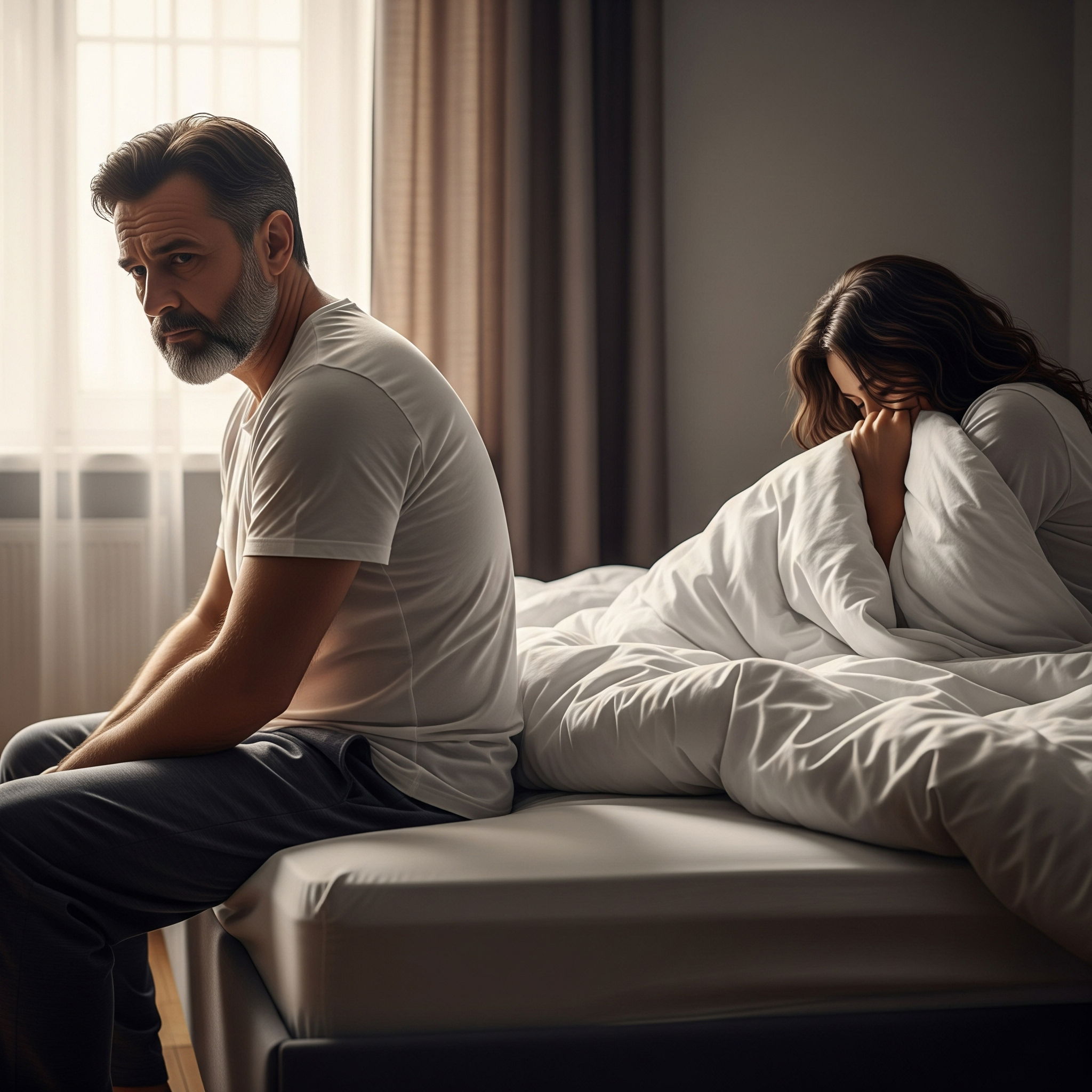 Partner sitting at bedside, supporting loved one with postpartum depression.