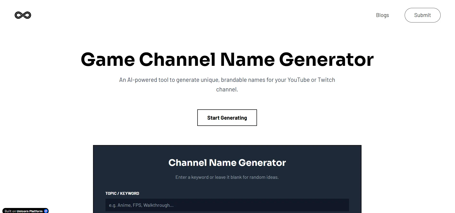Game Channel Name Generator demo