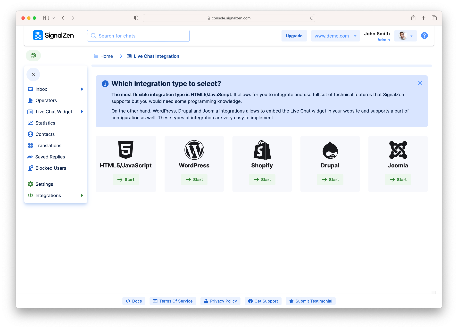 Integrate SignalZen Live Chat to your website