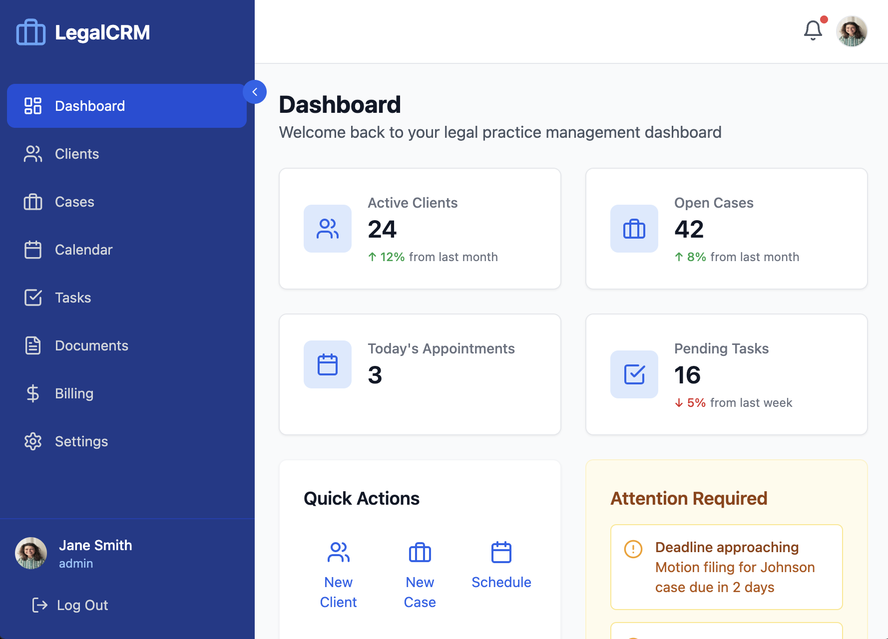 Legal CRM Screen
