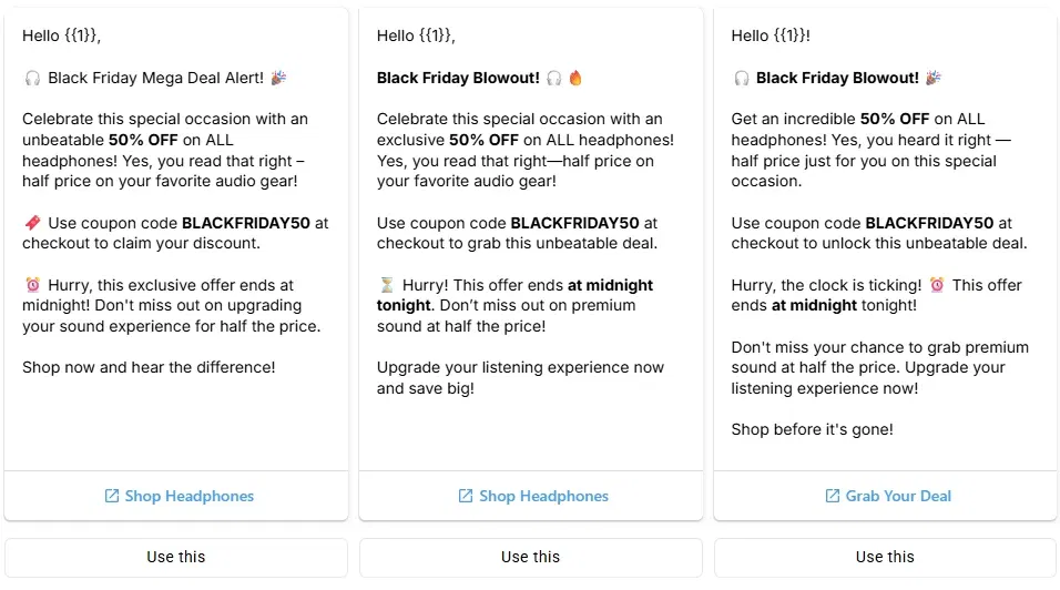 Choose the message variation that best suits your needs