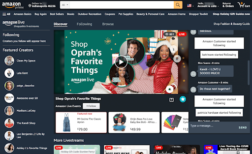 Screenshot showing Amazon Live’s comment section