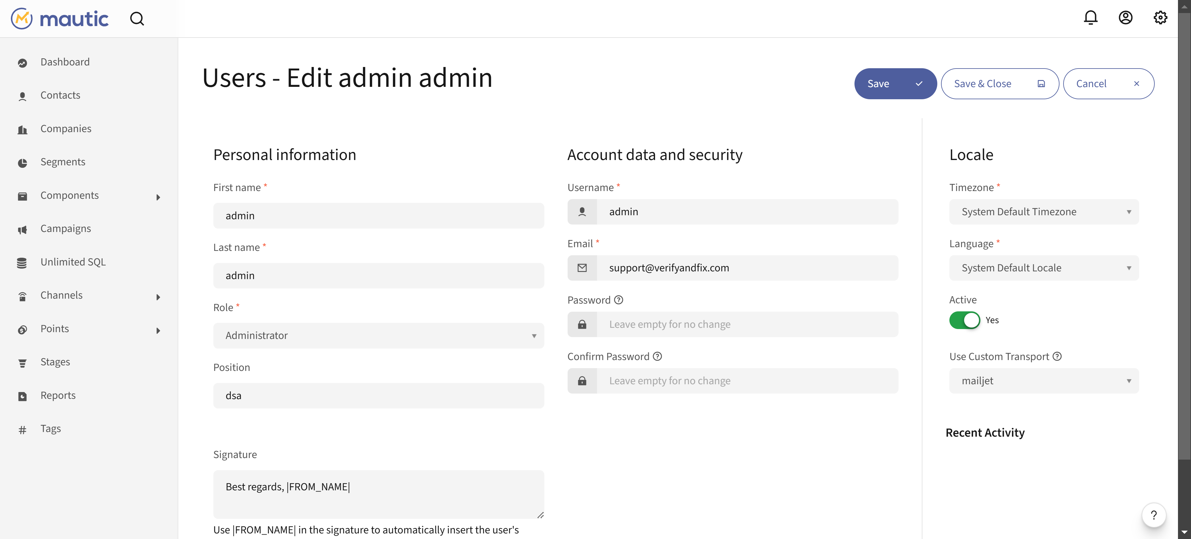 Setup custom transport  to owner