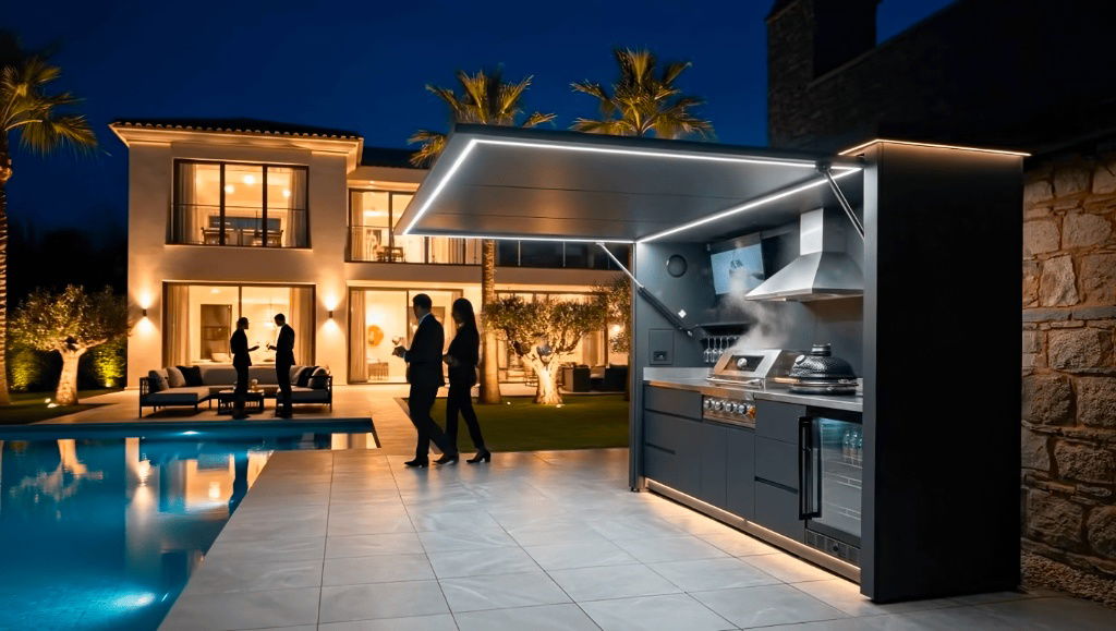 Pod Signature design vue 3/4 de nuit éclairé par ses leds