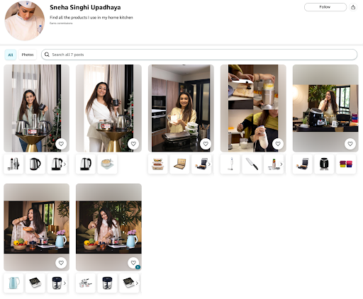 Screenshot of how an influencer storefront looks 