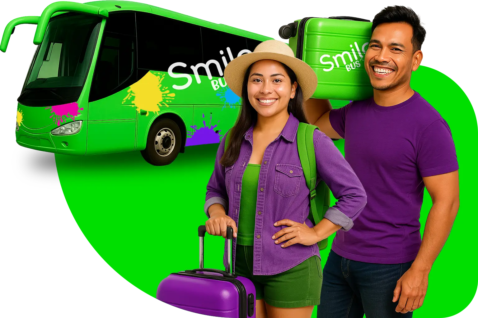 Viajeros sonrientes listos para su viaje en autobús de Poza Rica de Hidalgo a Monterrey con Smile Bus