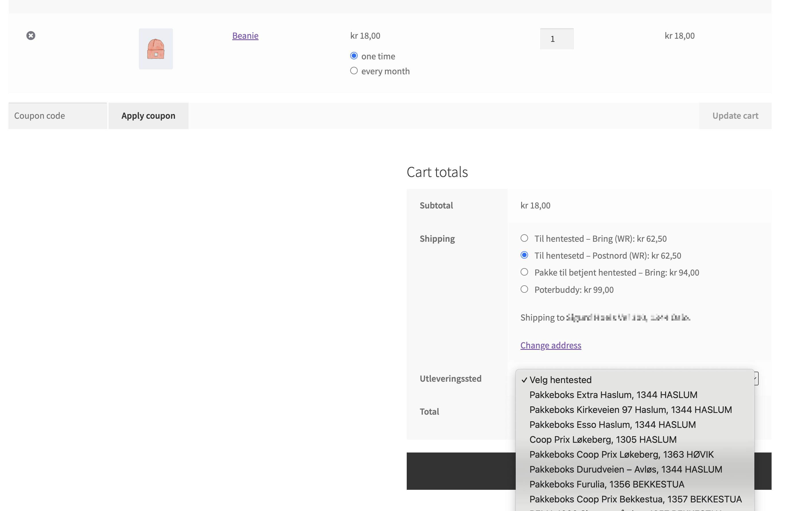 Handlekurv med Storefront theme