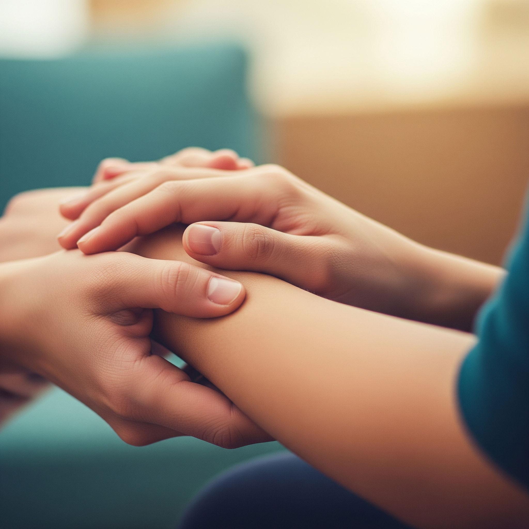 A compassionate hand offers support to a new mother, illustrating the importance of getting help for early signs of postpartum psychosis.