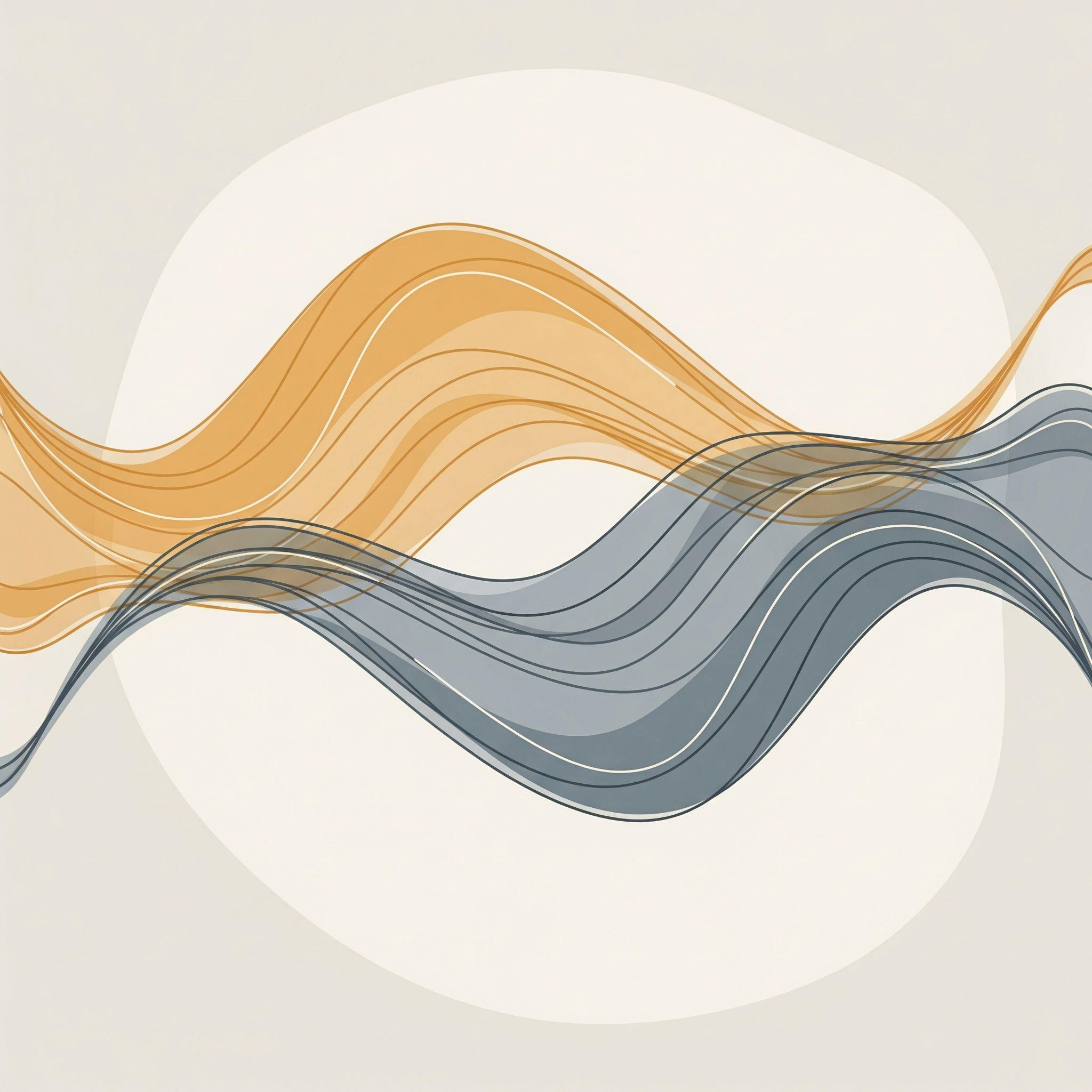 Abstract illustration of overlapping emotional waves representing the complex mix of joy and anxiety during pregnancy