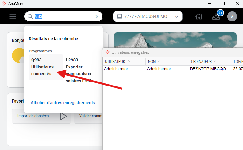 Liste des utilisateurs actuellement connectés à l'ERP