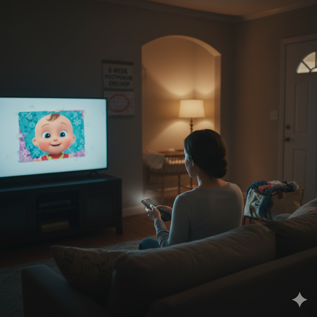 An image illustrating avoidance after birth trauma, a core PTSD symptom where a mother may avoid triggers like medical appointments, her birth story, or even her baby.