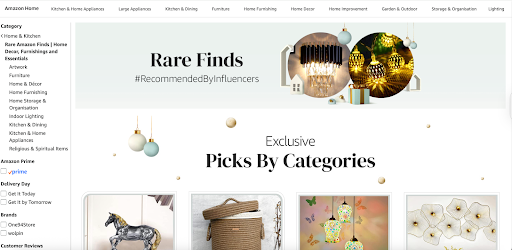 Screenshot of Amazon Rare Finds page as a search result for #recommendedbyinfluencers