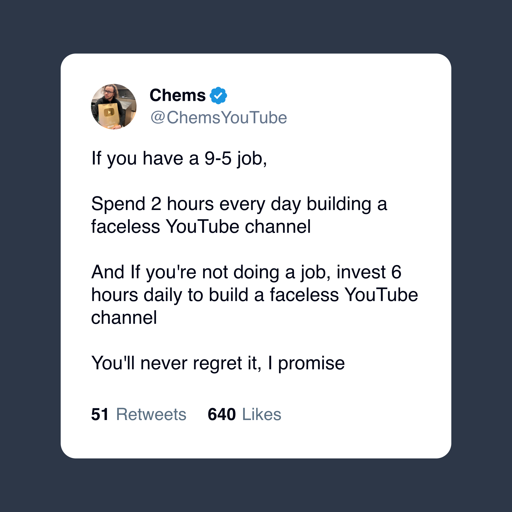 chems faceless youtube tweet