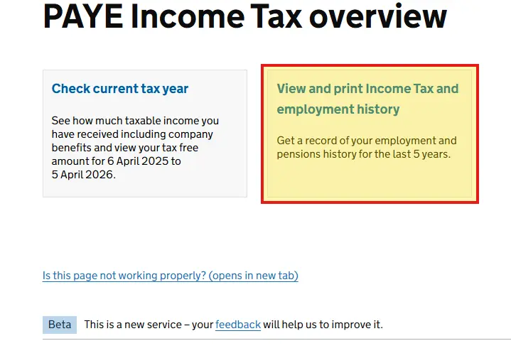 Account home - Personal tax account - Employment History